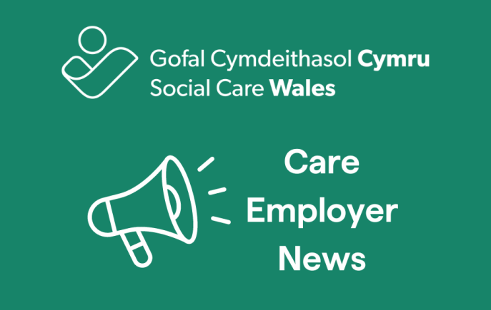 Social Care Wales logo with a megaphone and text
