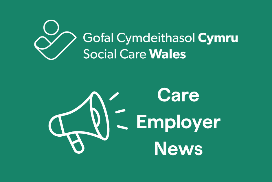 Social Care Wales logo with a megaphone and text